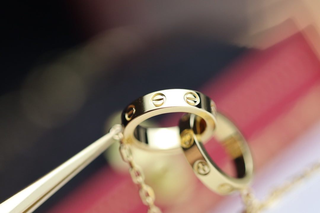 [⭐Sparkve]LOVE NECKLACE DOUBLE RING GOLD