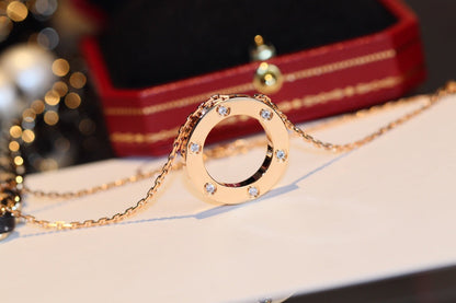 [⭐Sparkve]LOVE NECKLACE 16MM 6 DIAMONDS PINK GOLD