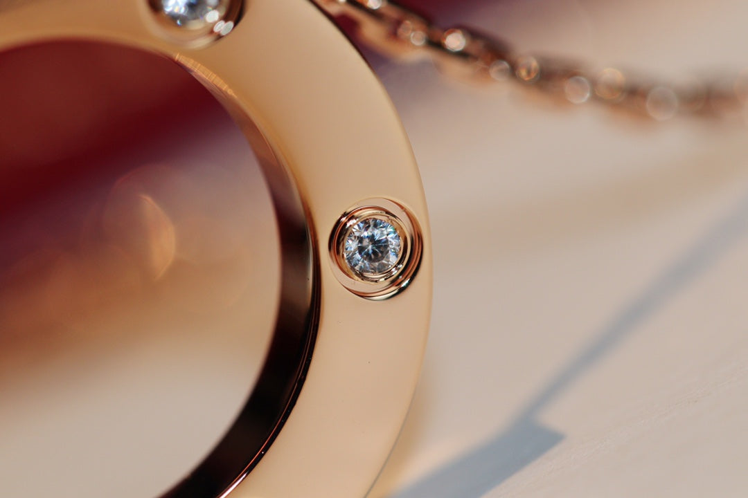 [⭐Sparkve]LOVE NECKLACE 16MM 6 DIAMONDS PINK GOLD