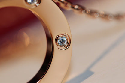 [⭐Sparkve]LOVE NECKLACE 16MM 6 DIAMONDS PINK GOLD