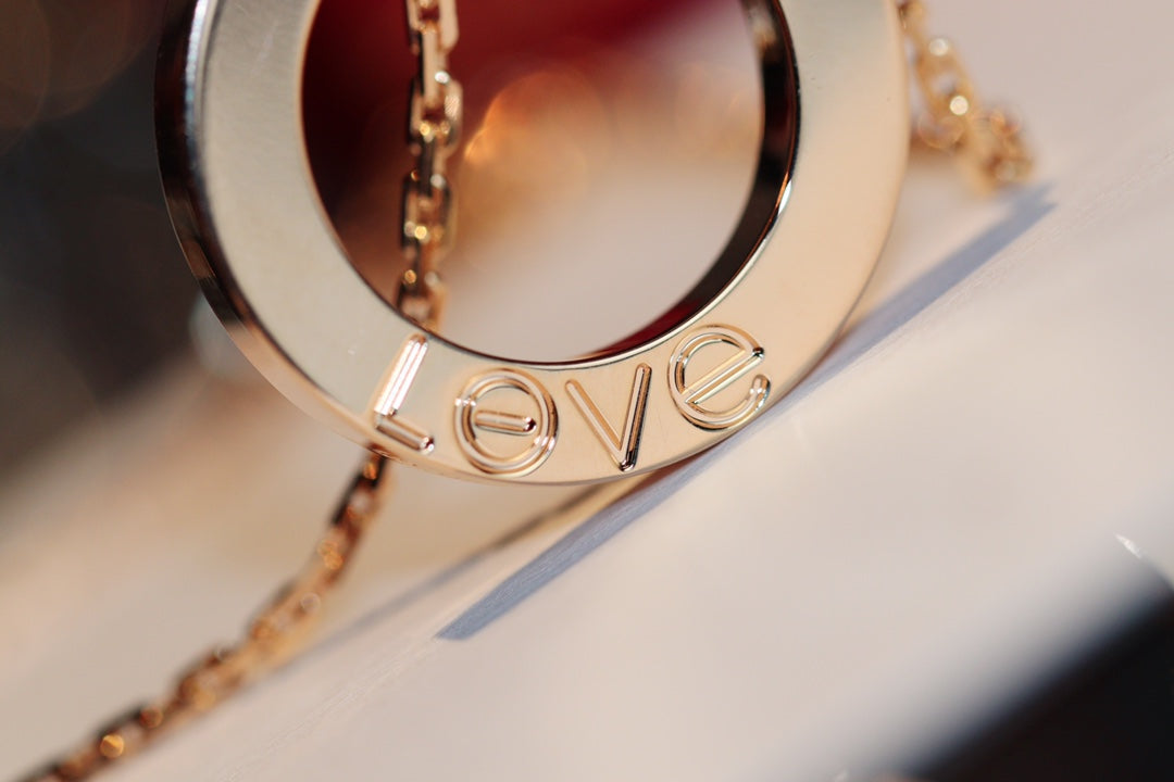 [⭐Sparkve]LOVE NECKLACE 16MM 6 DIAMONDS PINK GOLD
