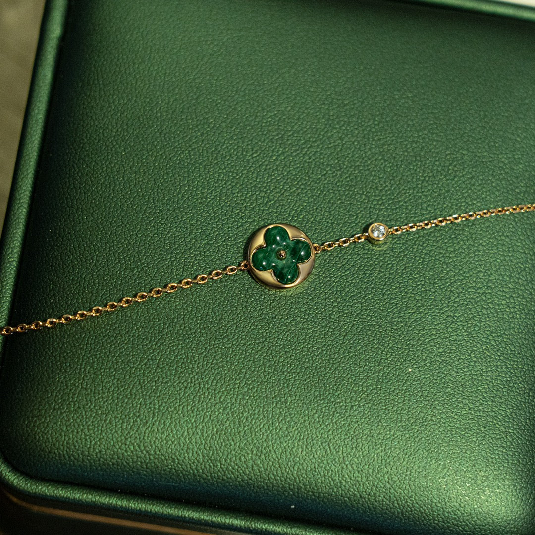 [⭐Sparkve]SUN MALACHITE 1 DIAMOND PINK GOLD BRACELET
