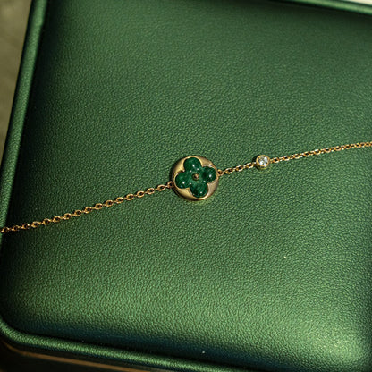 [⭐Sparkve]SUN MALACHITE 1 DIAMOND PINK GOLD BRACELET