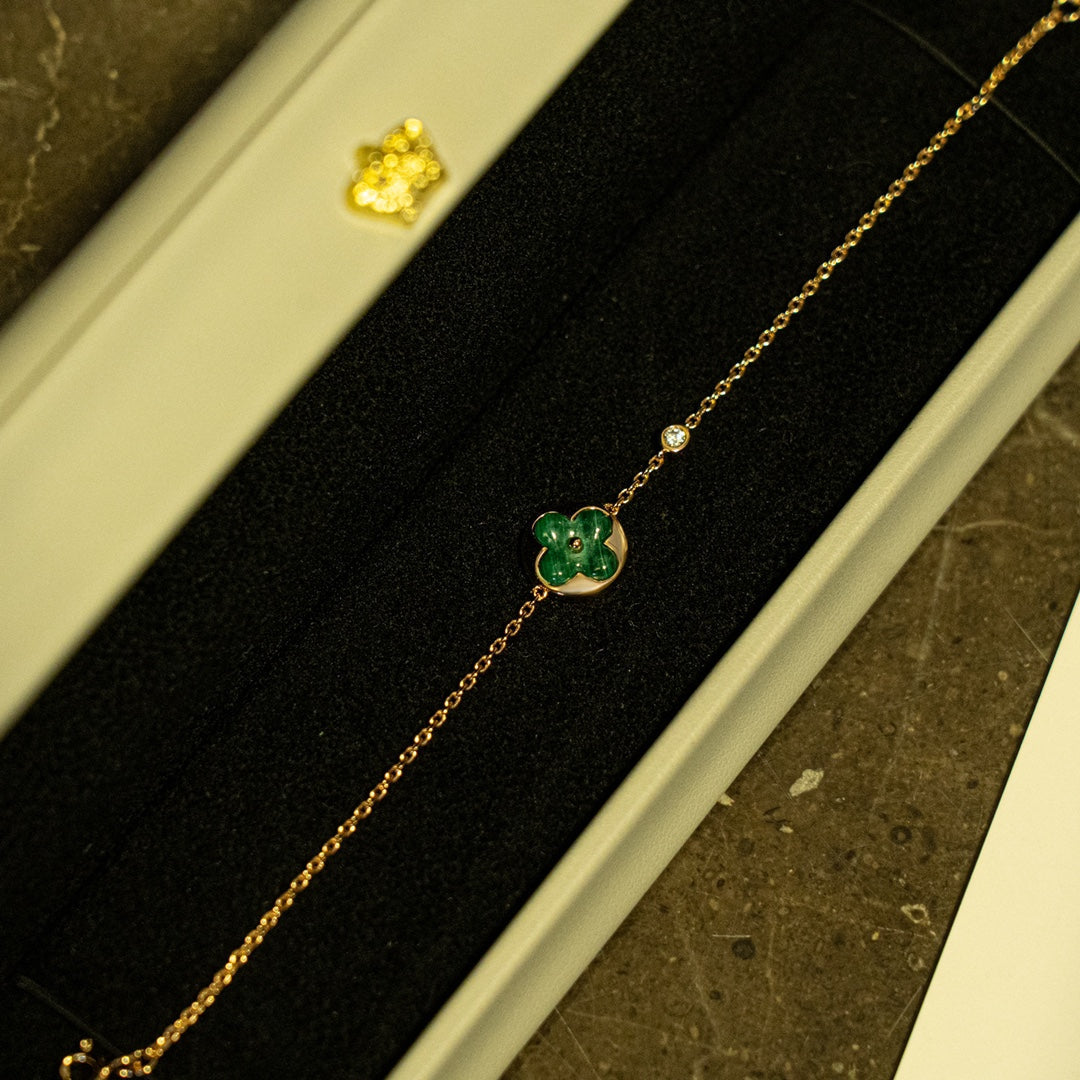 [⭐Sparkve]SUN MALACHITE 1 DIAMOND PINK GOLD BRACELET