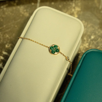 [⭐Sparkve]SUN MALACHITE 1 DIAMOND PINK GOLD BRACELET