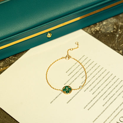 [⭐Sparkve]SUN MALACHITE 1 DIAMOND PINK GOLD BRACELET