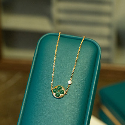 [⭐Sparkve]SUN MALACHITE 1 DIAMOND PINK GOLD BRACELET