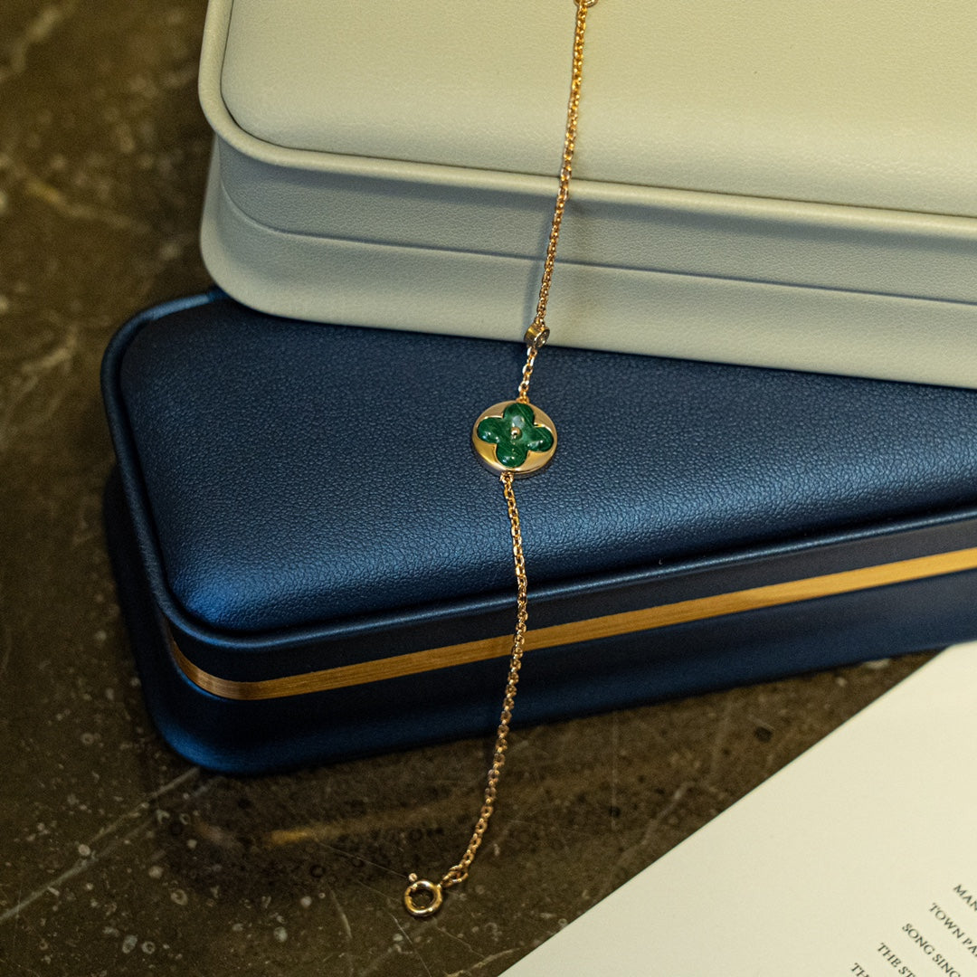 [⭐Sparkve]SUN MALACHITE 1 DIAMOND PINK GOLD BRACELET