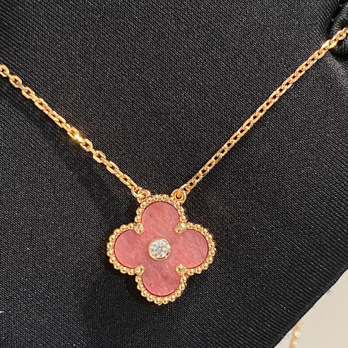 [⭐Sparkve]CLOVER 15MM DIAMOND RHODONITE NECKLACE