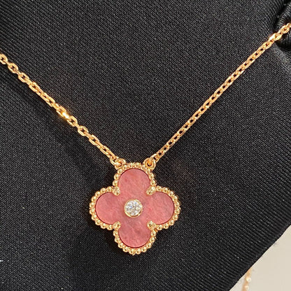 [⭐Sparkve]CLOVER 15MM DIAMOND RHODONITE NECKLACE