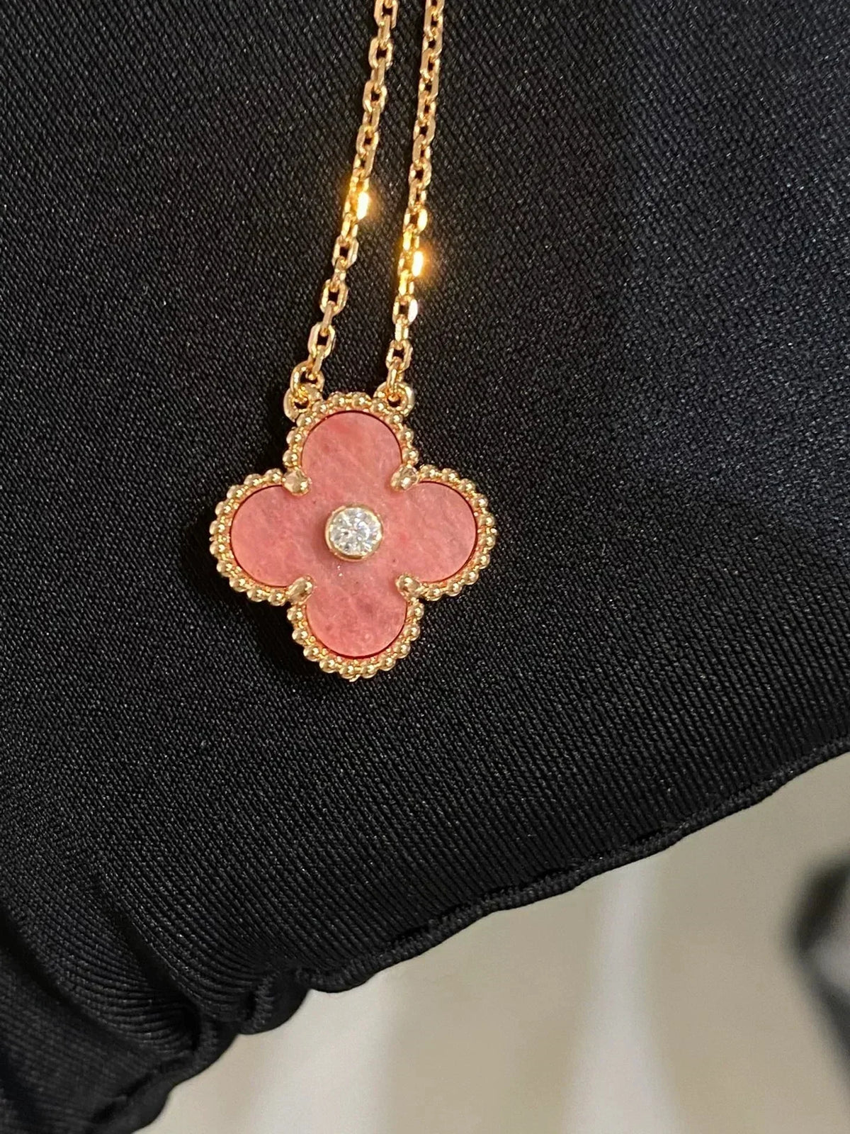[⭐Sparkve]CLOVER 15MM DIAMOND RHODONITE NECKLACE