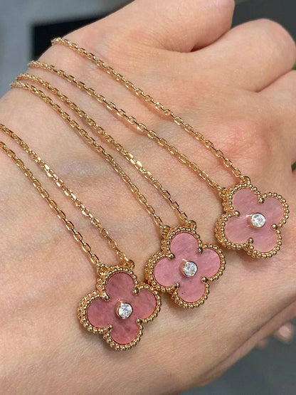 [⭐Sparkve]CLOVER 15MM DIAMOND RHODONITE NECKLACE