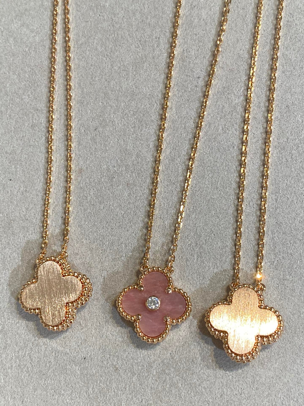 [⭐Sparkve]CLOVER 15MM DIAMOND RHODONITE NECKLACE