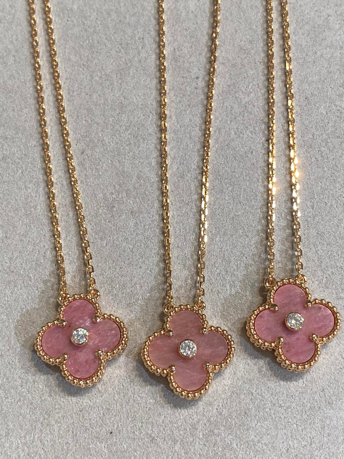 [⭐Sparkve]CLOVER 15MM DIAMOND RHODONITE NECKLACE