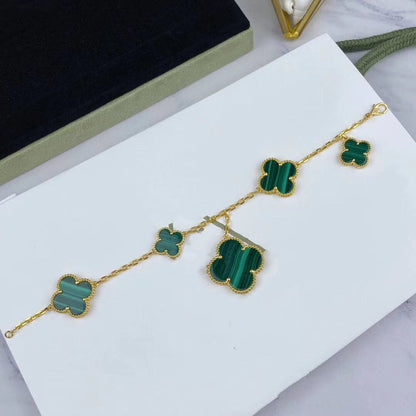 [⭐Sparkve]MAGIC CLOVER MALACHITE GOLD BRACELET 5 MOTIFS