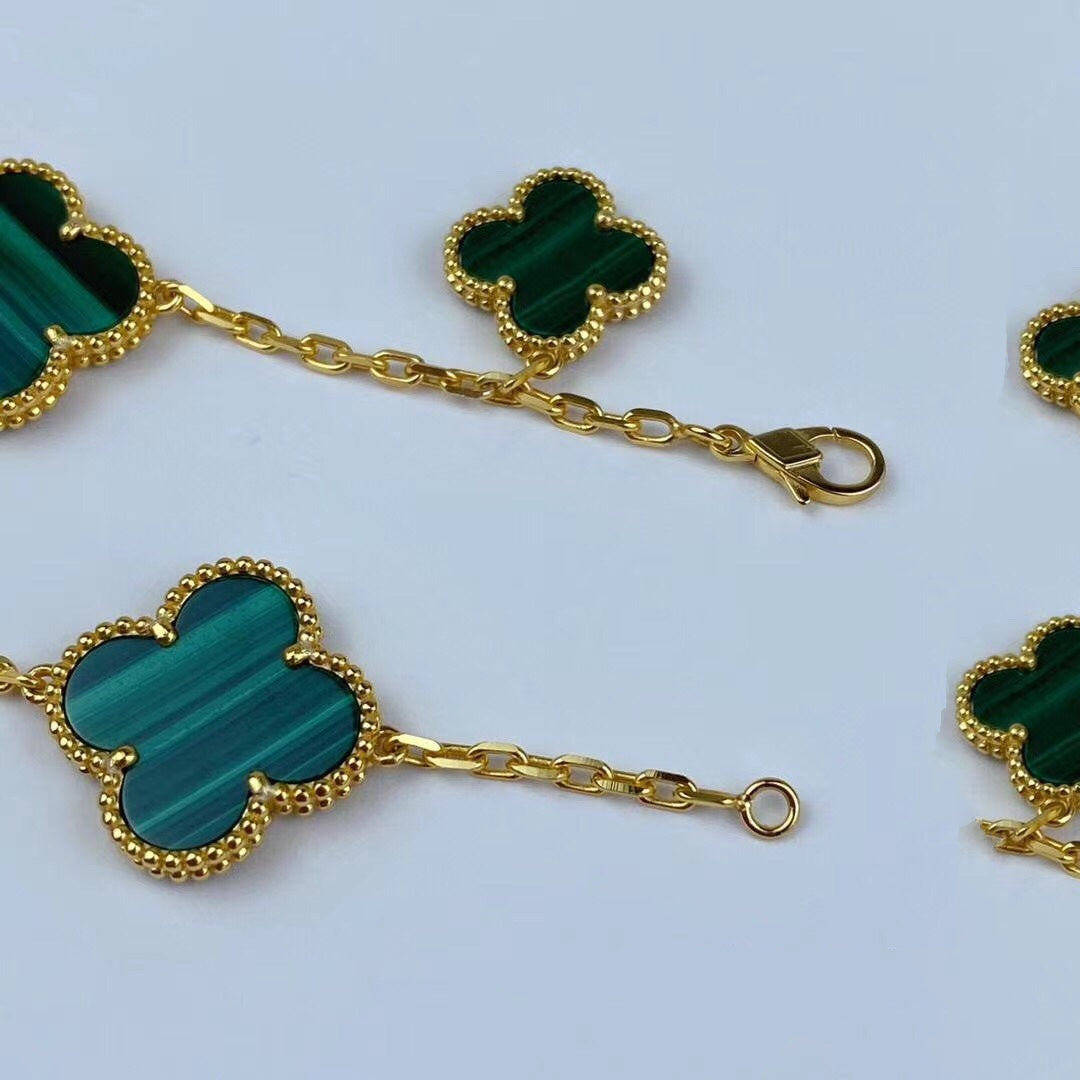 [⭐Sparkve]MAGIC CLOVER MALACHITE GOLD BRACELET 5 MOTIFS