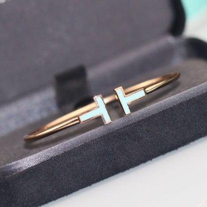 [⭐Sparkve Jewels]T BRACELET 1.8MM TURQUOISE PINK GOLD