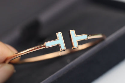 [⭐Sparkve Jewels]T BRACELET 1.8MM TURQUOISE PINK GOLD