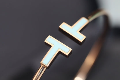 [⭐Sparkve Jewels]T BRACELET 1.8MM TURQUOISE PINK GOLD