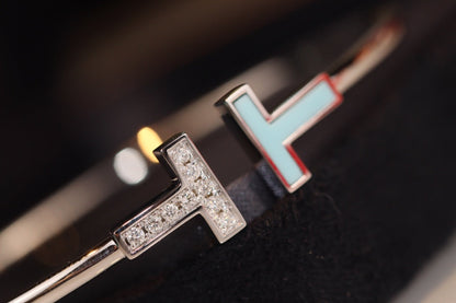 [⭐Sparkve Jewels]T BRACELET 1.8MM TURQUOISE DIAMOND PINK GOLD