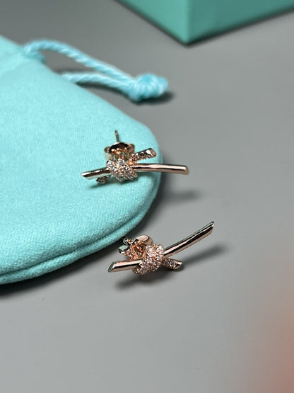 [⭐Sparkve Jewels]KNOT EARRINGS PINK GOLD DIAMOND