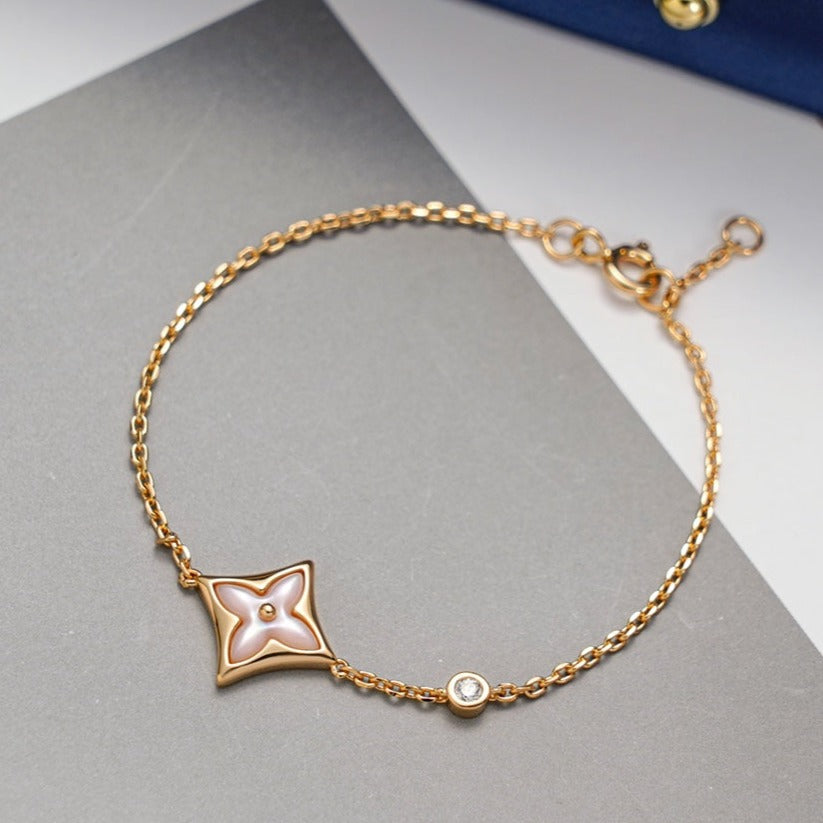 [⭐Sparkve]STAR 1 DIAMOND PINK GOLD BRACELET