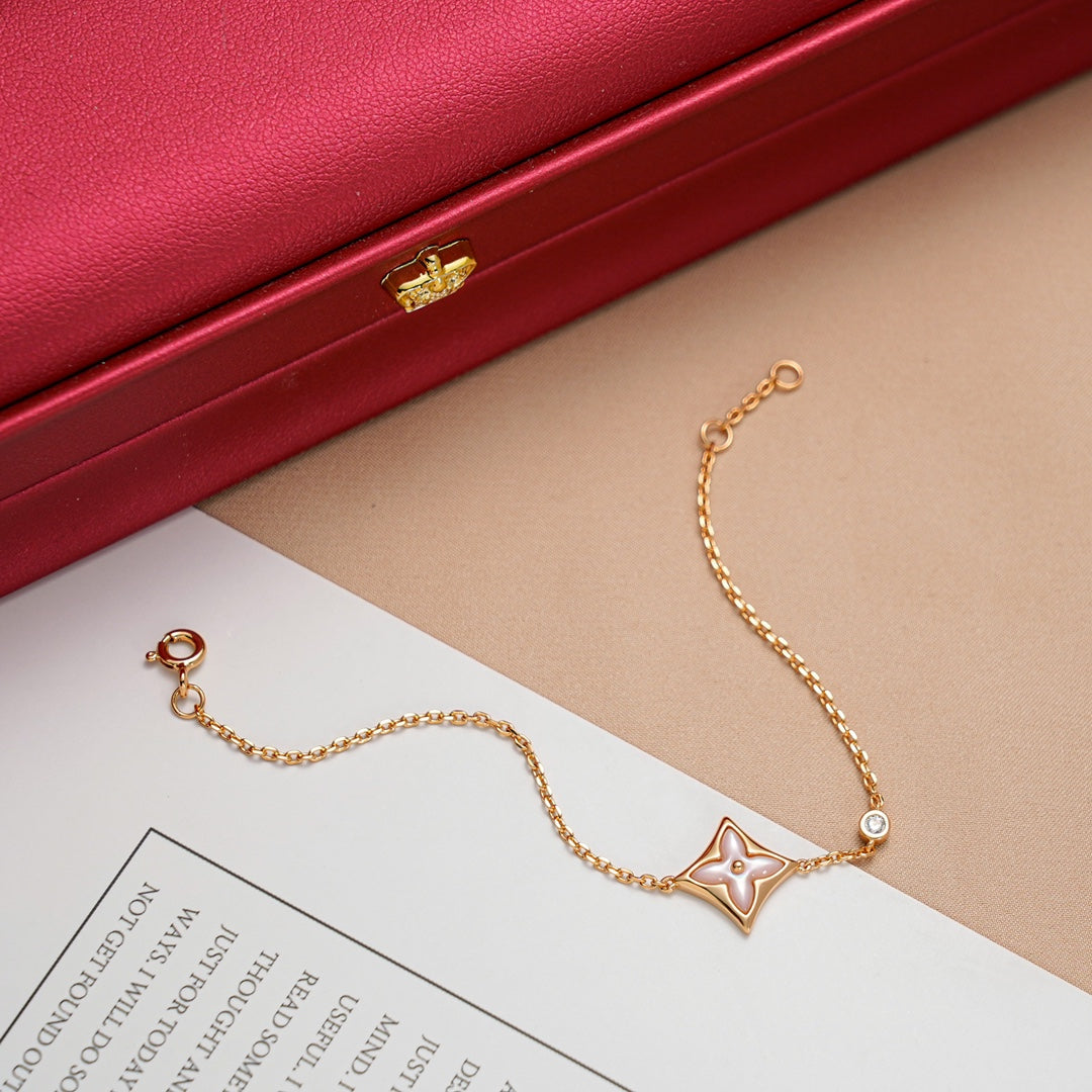 [⭐Sparkve]STAR 1 DIAMOND PINK GOLD BRACELET