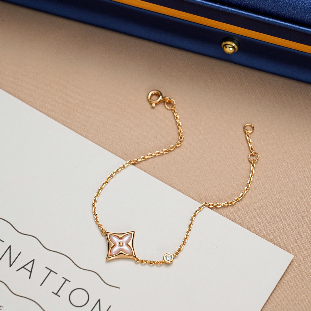 [⭐Sparkve]STAR 1 DIAMOND PINK GOLD BRACELET