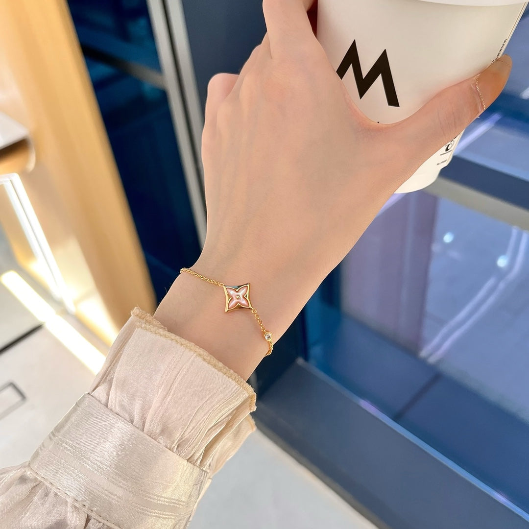[⭐Sparkve]STAR 1 DIAMOND PINK GOLD BRACELET