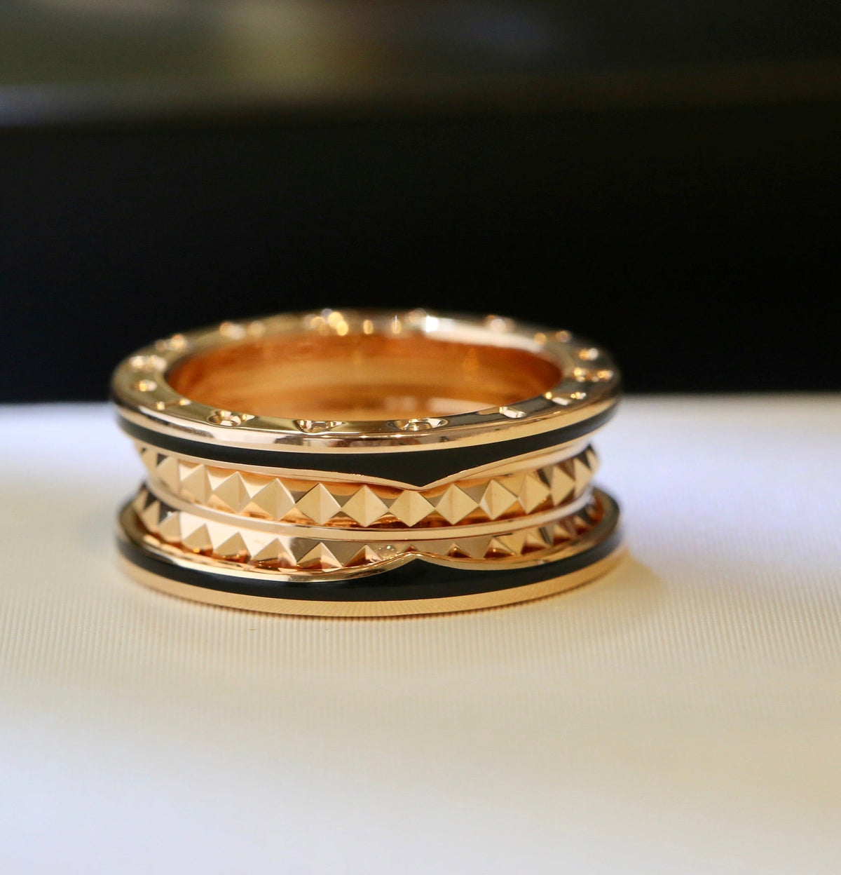 [⭐Sparkve]ZERO 1 PINK GOLD BLACK CERAMIC RING