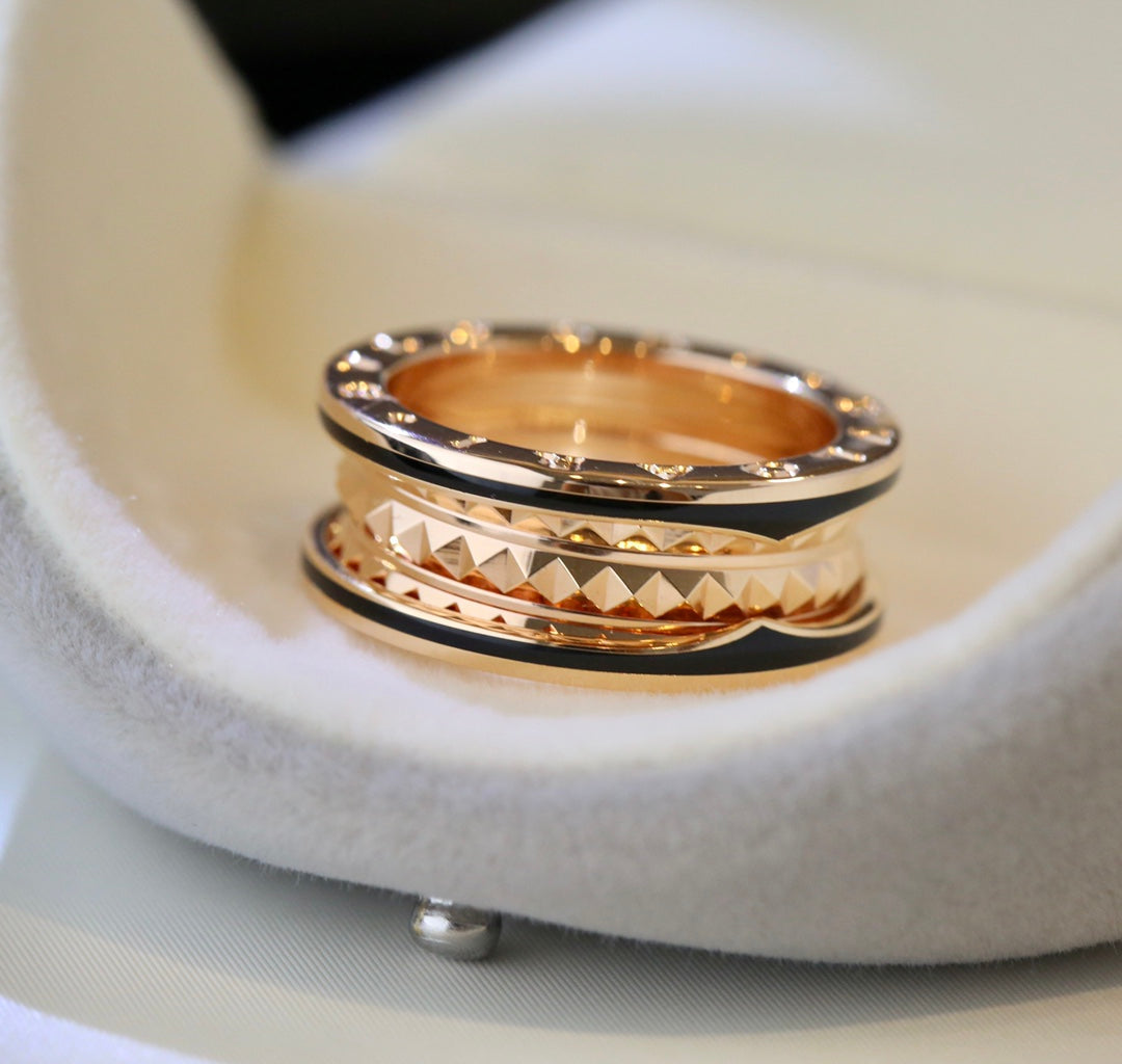 [⭐Sparkve]ZERO 1 PINK GOLD BLACK CERAMIC RING