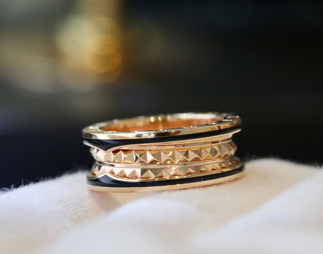 [⭐Sparkve]ZERO 1 PINK GOLD BLACK CERAMIC RING