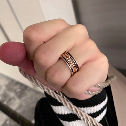 [⭐Sparkve]ZERO 1 PINK GOLD BLACK CERAMIC RING
