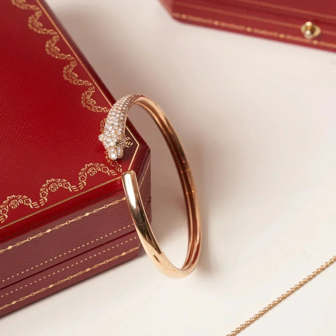 [⭐Sparkve]PANTHERE HALF DIAMOND OPEN BRACELET