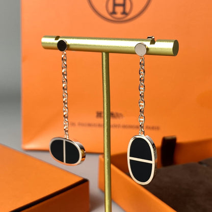 [⭐Sparkve]CHAINE VERSO BLACK CERAMIC EARRINGS