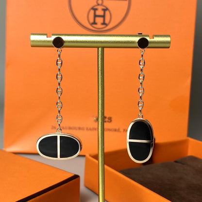 [⭐Sparkve]CHAINE VERSO BLACK CERAMIC EARRINGS