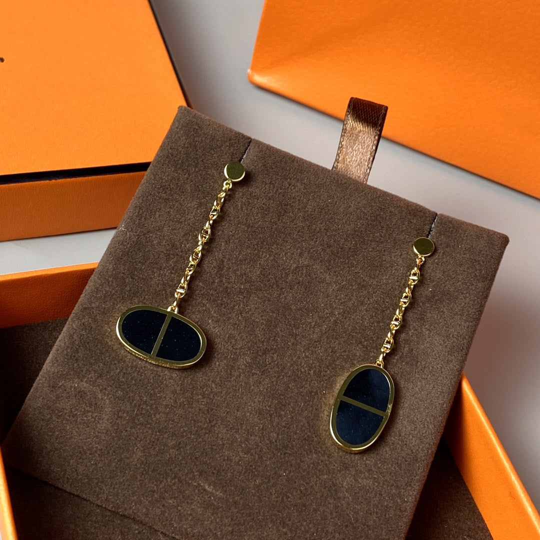 [⭐Sparkve]CHAINE VERSO BLACK CERAMIC EARRINGS