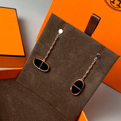 [⭐Sparkve]CHAINE VERSO BLACK CERAMIC EARRINGS