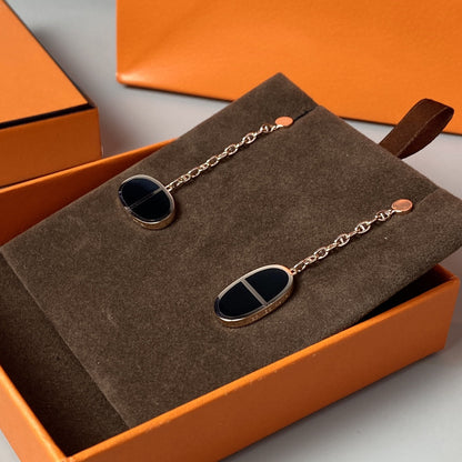 [⭐Sparkve]CHAINE VERSO BLACK CERAMIC EARRINGS