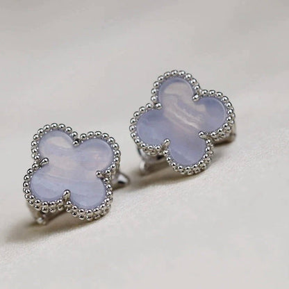 [⭐Sparkve]CLOVER MEDIUM 1 MOTIFS  WHITE MOP EARRINGS SILVER