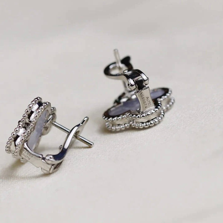 [⭐Sparkve]CLOVER MEDIUM 1 MOTIFS  WHITE MOP EARRINGS SILVER