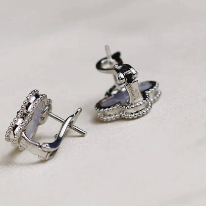 [⭐Sparkve]CLOVER MEDIUM 1 MOTIFS  WHITE MOP EARRINGS SILVER