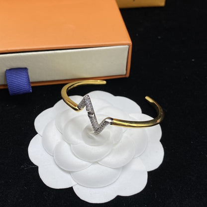 [⭐Sparkve]VOLTE UPSITE DOWN DIAMOND GOLD OPEN BRACELET