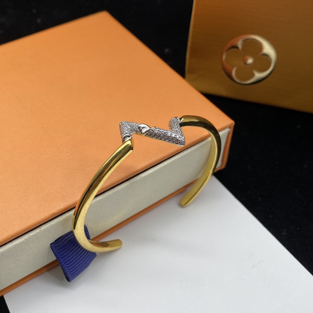 [⭐Sparkve]VOLTE UPSITE DOWN DIAMOND GOLD OPEN BRACELET