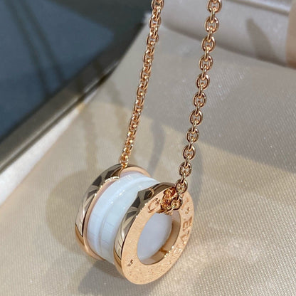 [⭐Sparkve]ZERO 1 WHITE CERAMIC PINK GOLD NECKLACE