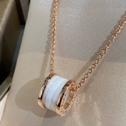 [⭐Sparkve]ZERO 1 WHITE CERAMIC PINK GOLD NECKLACE