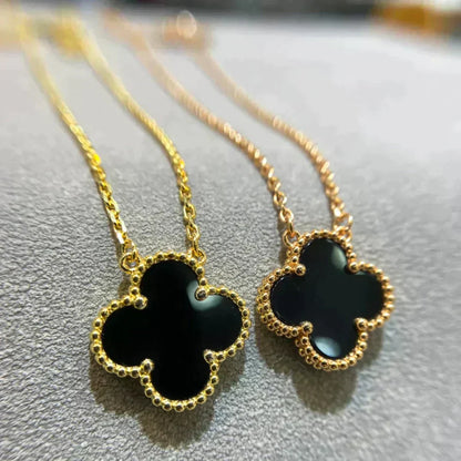 [⭐Sparkve]CLOVER 15MM BLACK ONYX SINGLE FLOWER NECKLACE