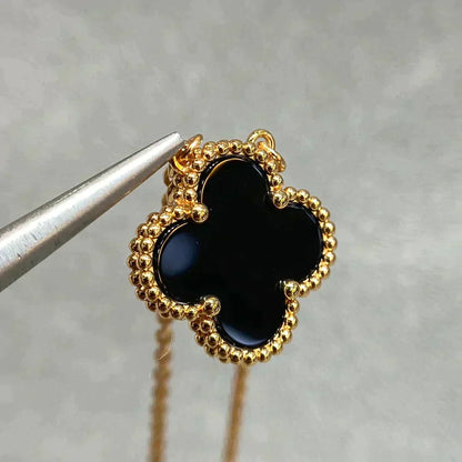 [⭐Sparkve]CLOVER 15MM BLACK ONYX SINGLE FLOWER NECKLACE