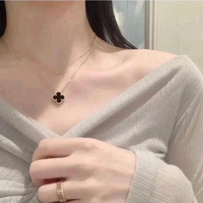 [⭐Sparkve]CLOVER 15MM BLACK ONYX SINGLE FLOWER NECKLACE
