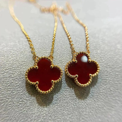 [⭐Sparkve]CLOVER 15MM CARNELIAN SINGLE FLOWER NECKLACE